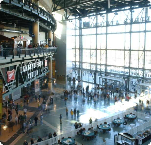 Inside the atrium at Lambeau Field.  