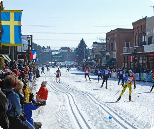 Skiers in the Birkebeiner race.