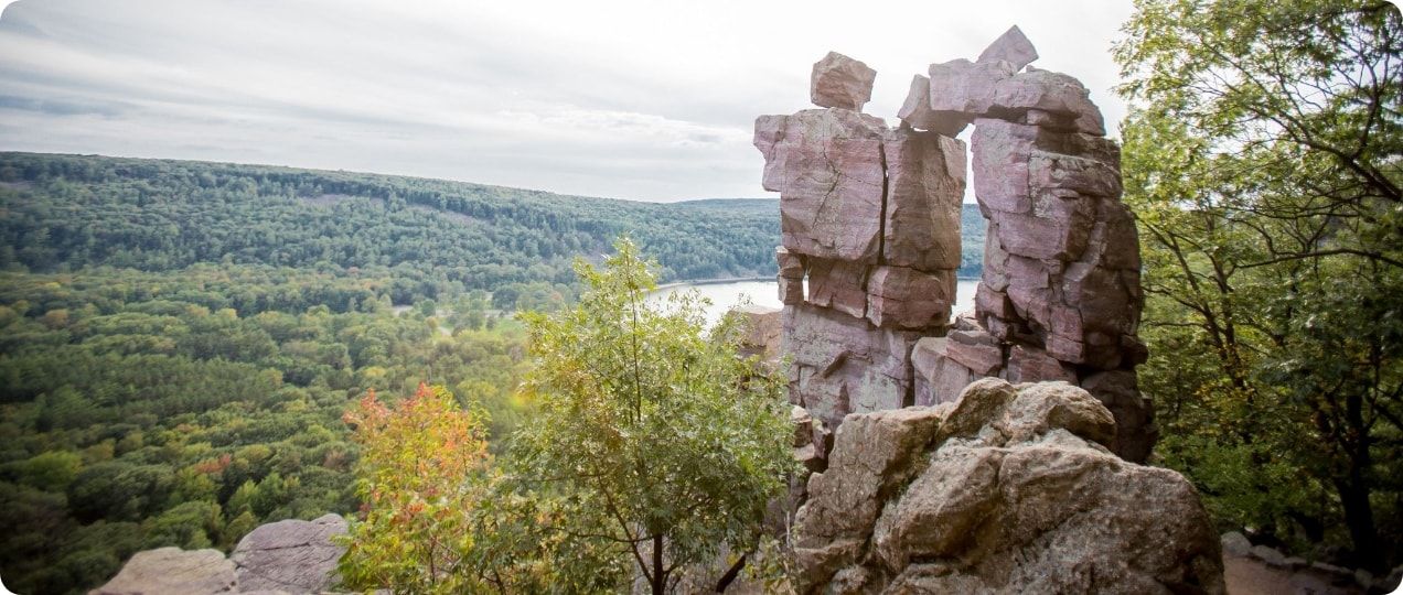 A view of Devil’s Lake from the bluff.  