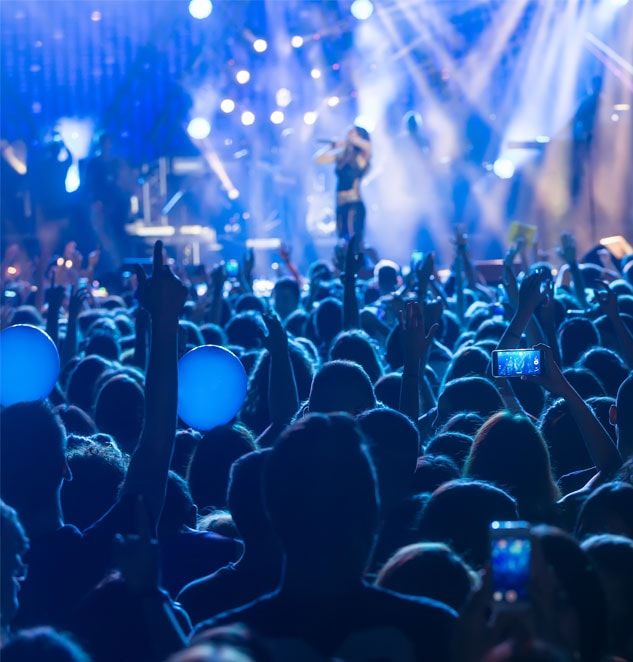 A big crowd of people watching a concert. 