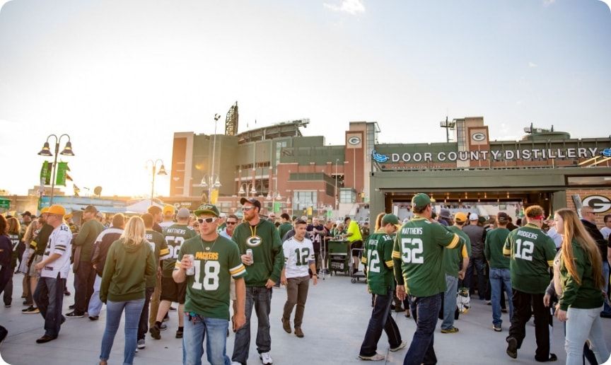 Packers fans outside of Lambeau Field.